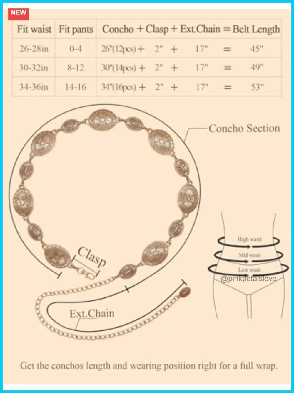 Western Metal Concho Belt for Women Cowgirl Chain Belt for Dresses Jeans